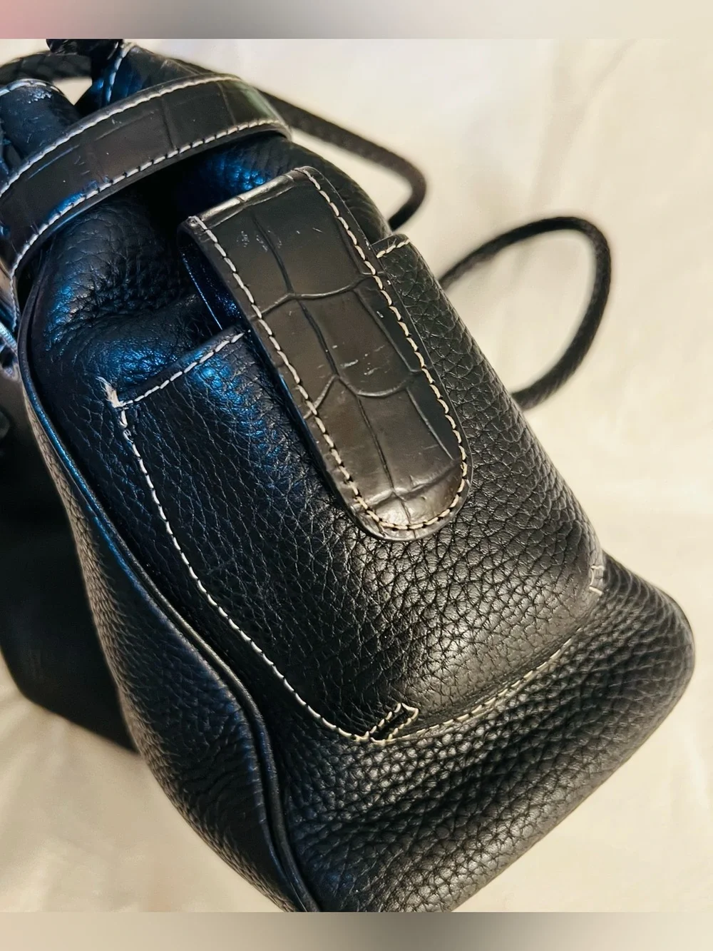 Brighton Black Pebbled Satchel Double Handles Zip Heart Charm Inner Pockets*